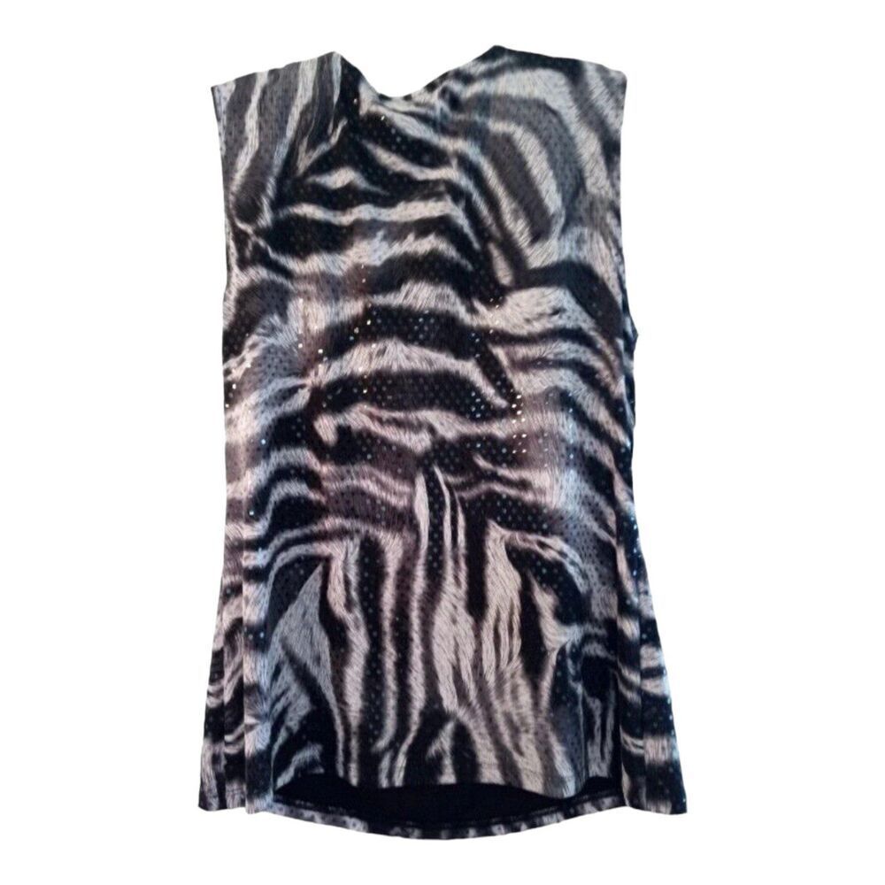 Alfani Shimmer Sparkle Zebra Print Draped Front Sleeveless Party Blouse M Tank - Picture 4 of 11
